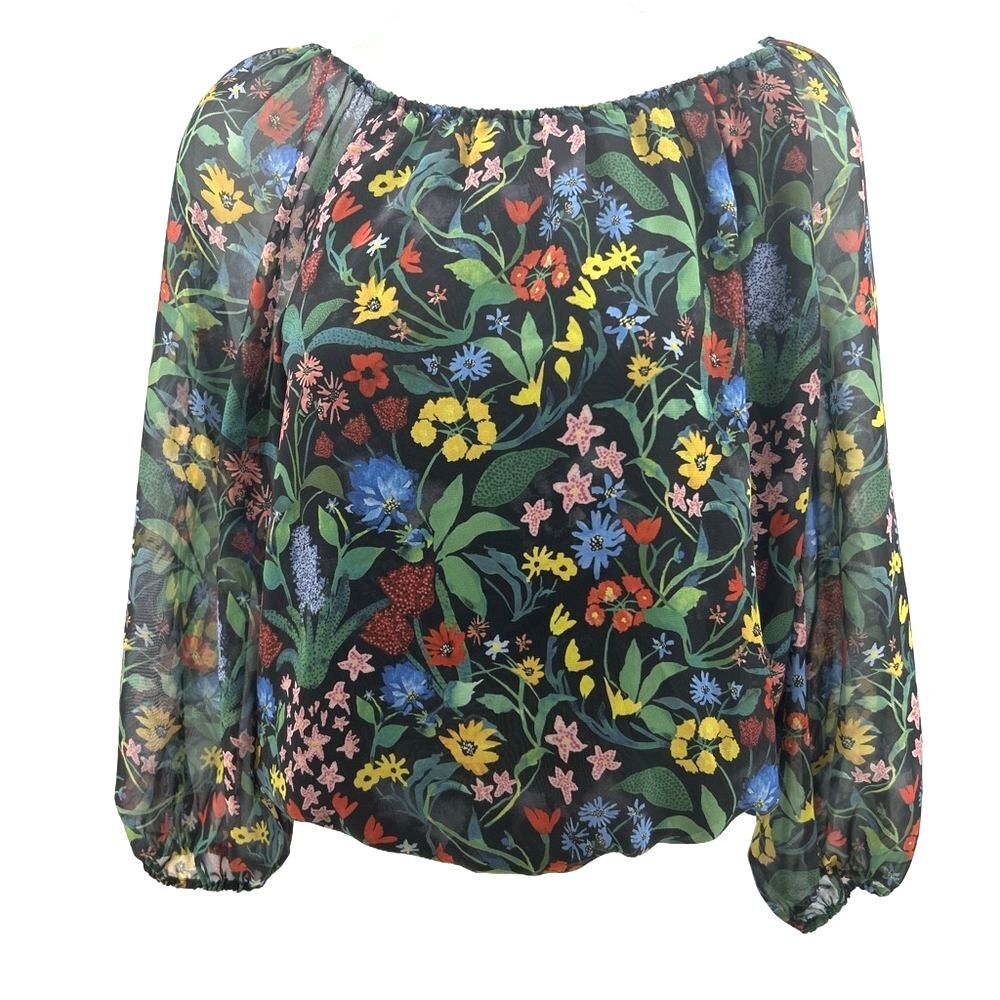 Alice + Olivia Blue Green Off-Shoulder Floral Blouse - Picture 3 of 4
